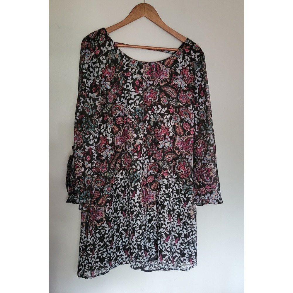 Speechless Short Midi Semi Sheer Dress black pink cute paisley pattern flowy‎